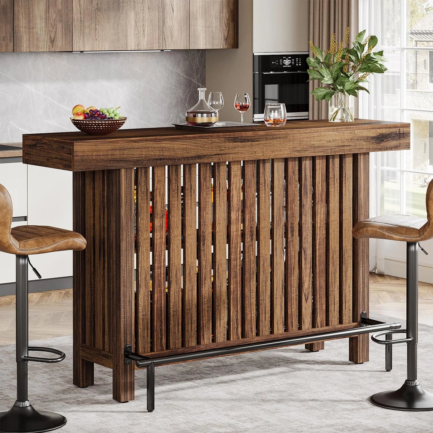 Dual Level Bar Table With Industrial ConcreteTop Wood Frame