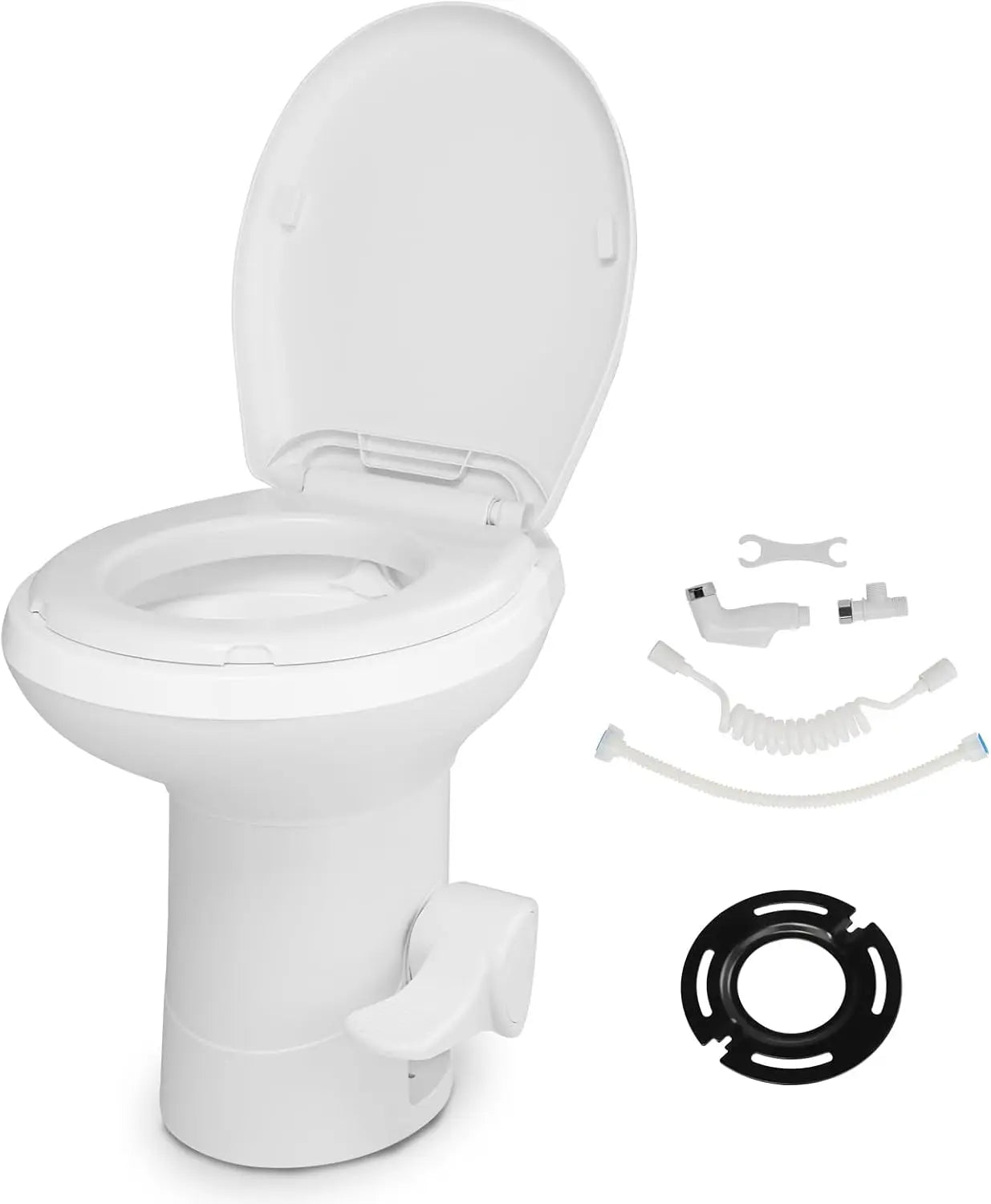 Gravity Flush RV Toilet with Foot Pedal Standard Height for Campers and Trailers