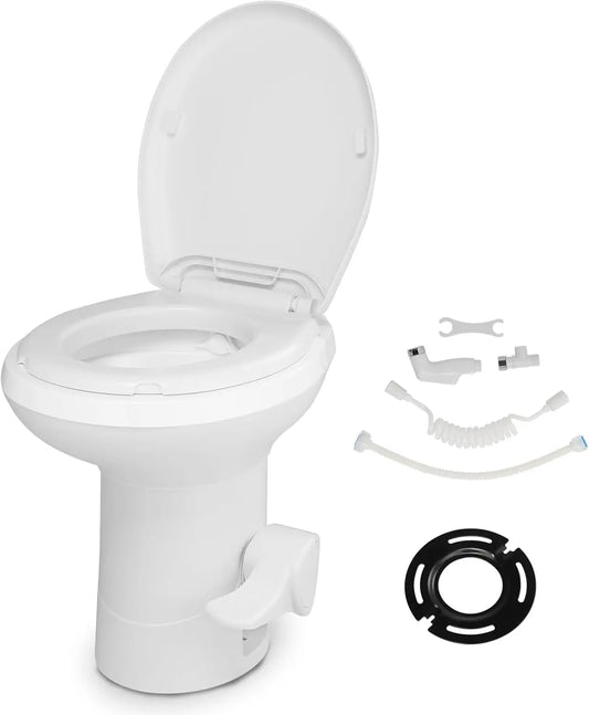 Gravity Flush RV Toilet with Foot Pedal Standard Height for Campers and Trailers