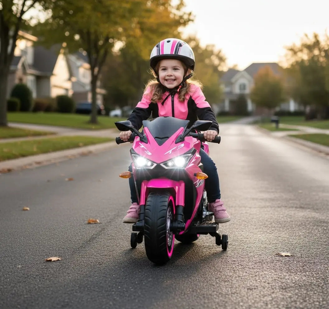 Kids Electric Motorcycle With Training Wheels Manual Throttle
