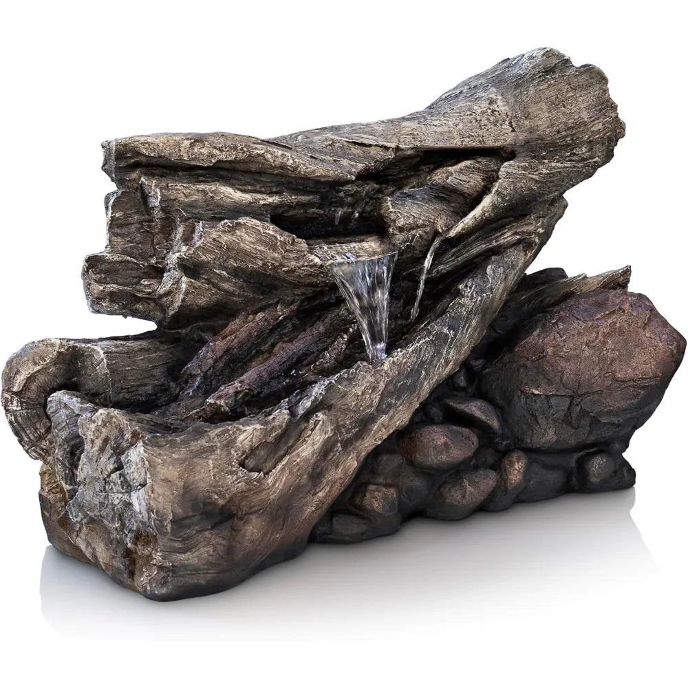 4 Inch 2 Story Tree Trunk Fountain with LED Lights for Gardens and Courtyards