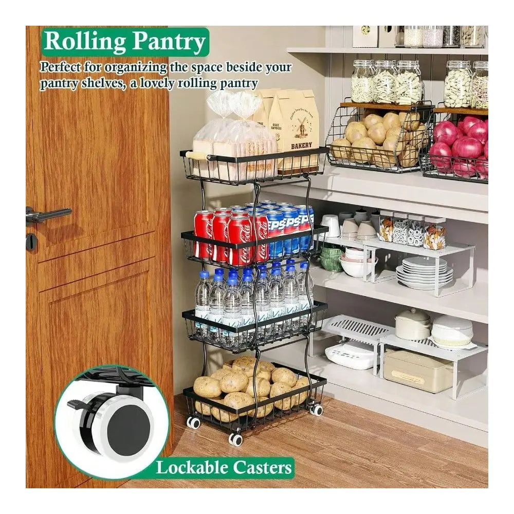 XMSJ 4 Tiered Kitchen Island Cart On Wheels Pantry