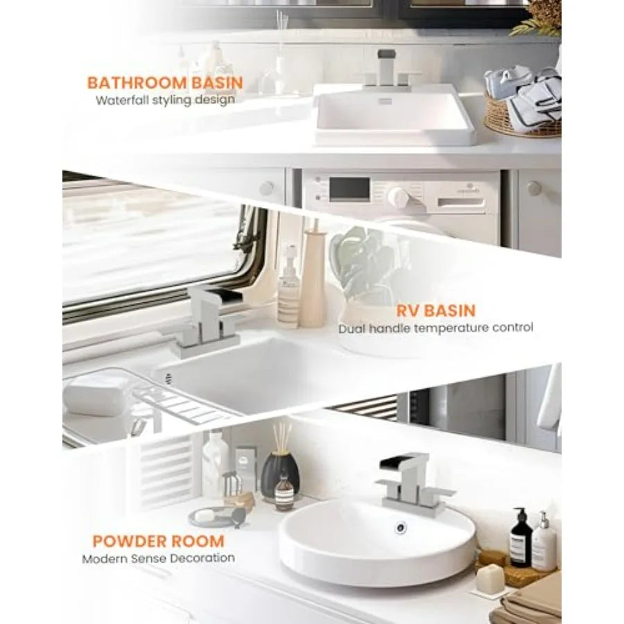 Waterfall Bathroom Faucet Two Handle Centerset With Pop Up Drain