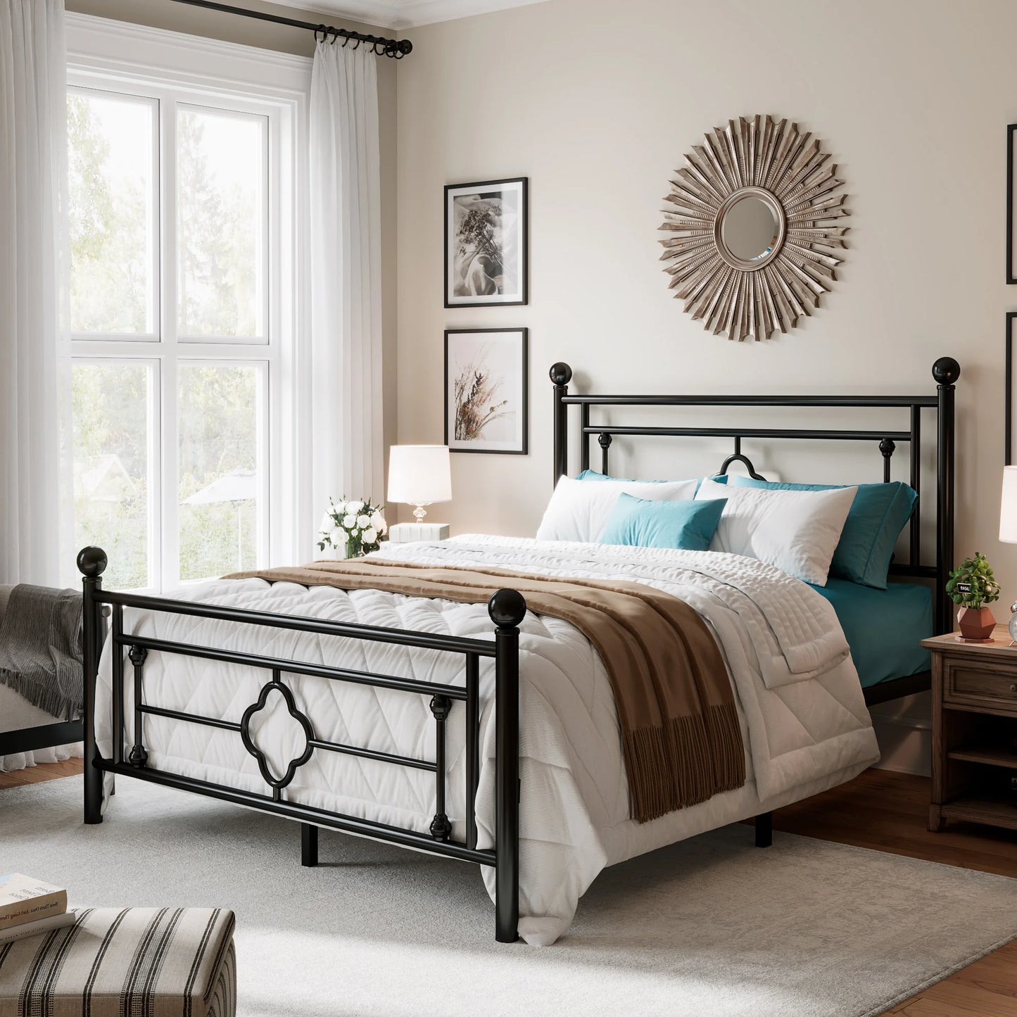 HOOMIC Metal Platform Bed Frame Wrought Iron Headboard