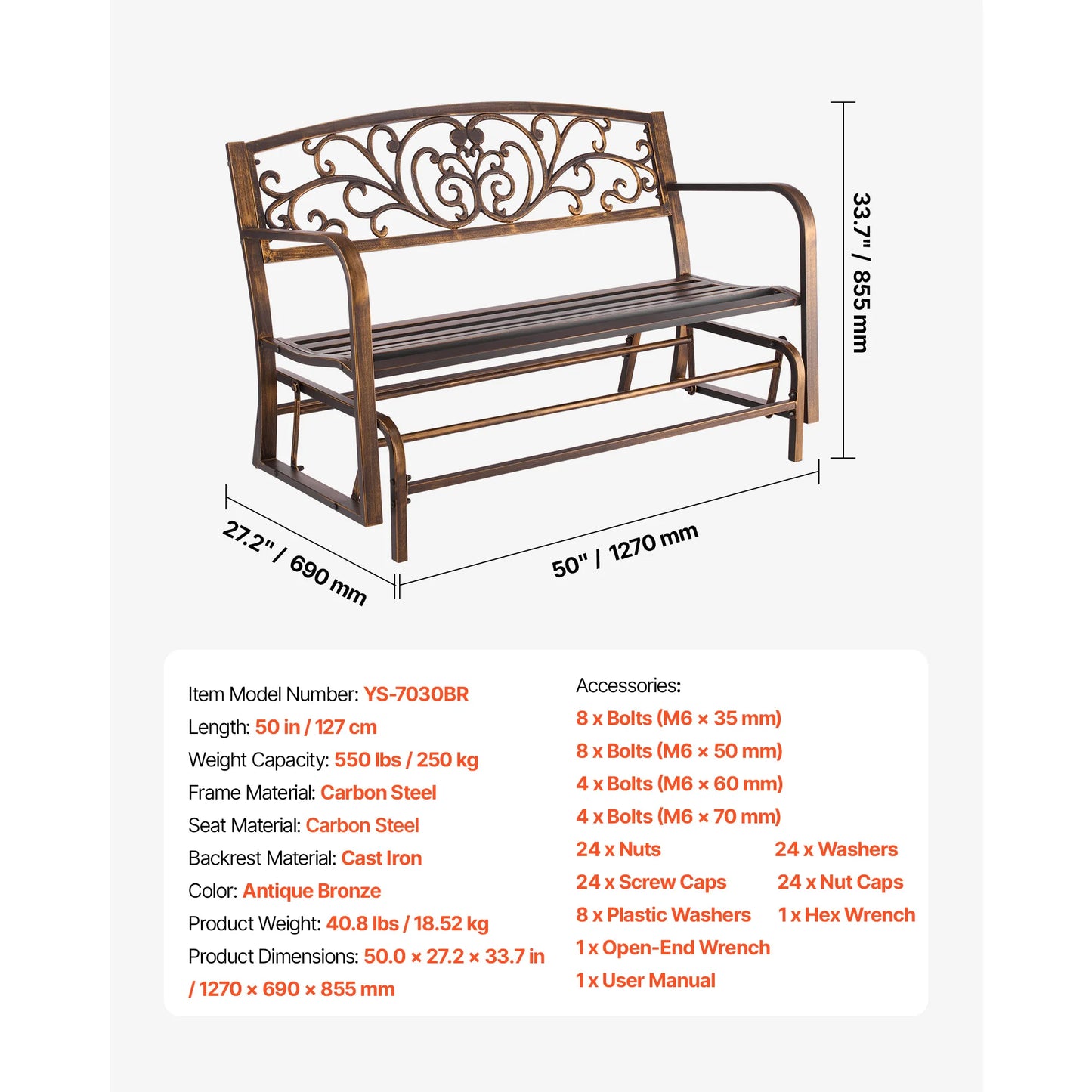 SucceBuy Outdoor Wooden Metal Garden Bench 480 Lb Capacity