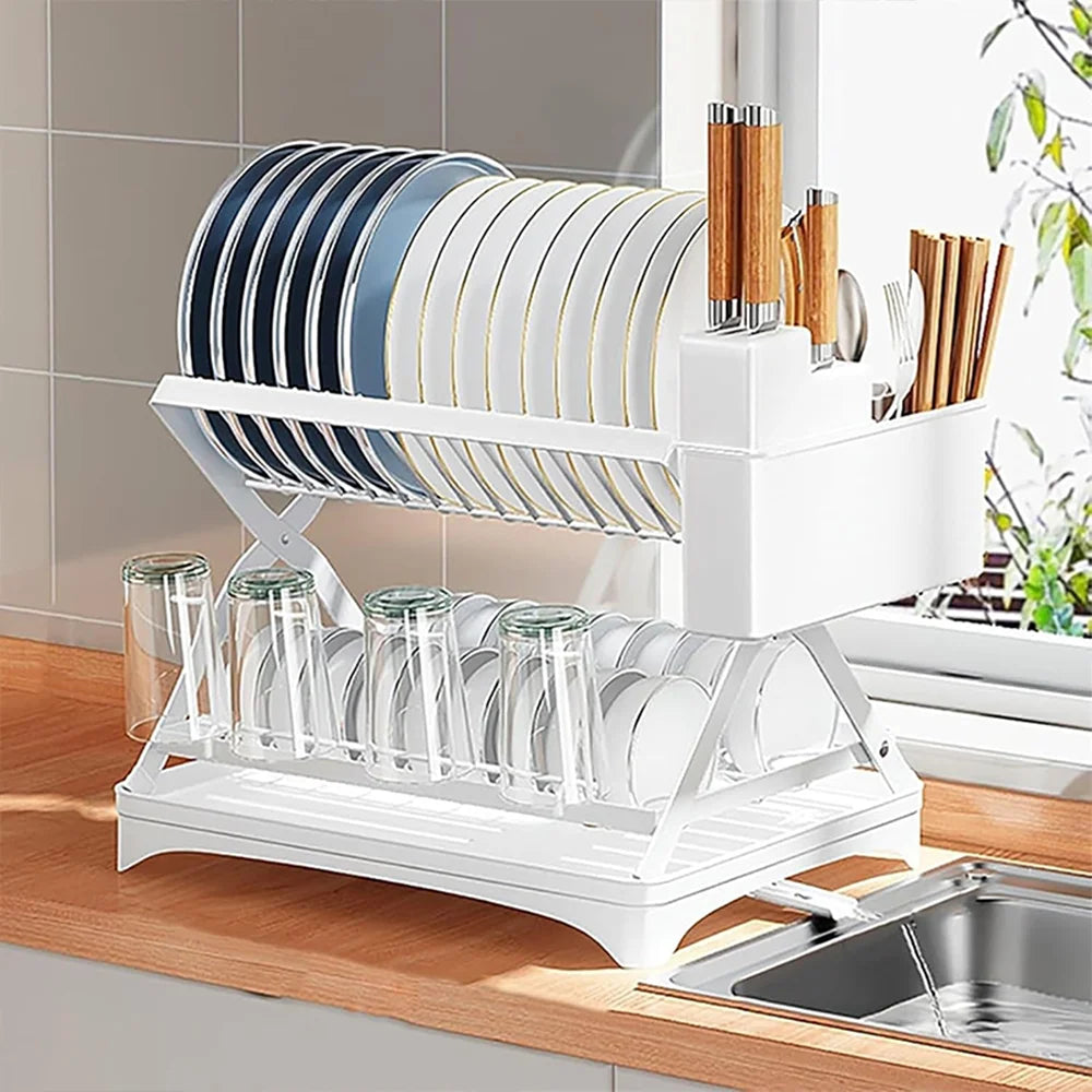 Hign-concerned 2 Tier Kitchen Dish Drainer Rack With Drain