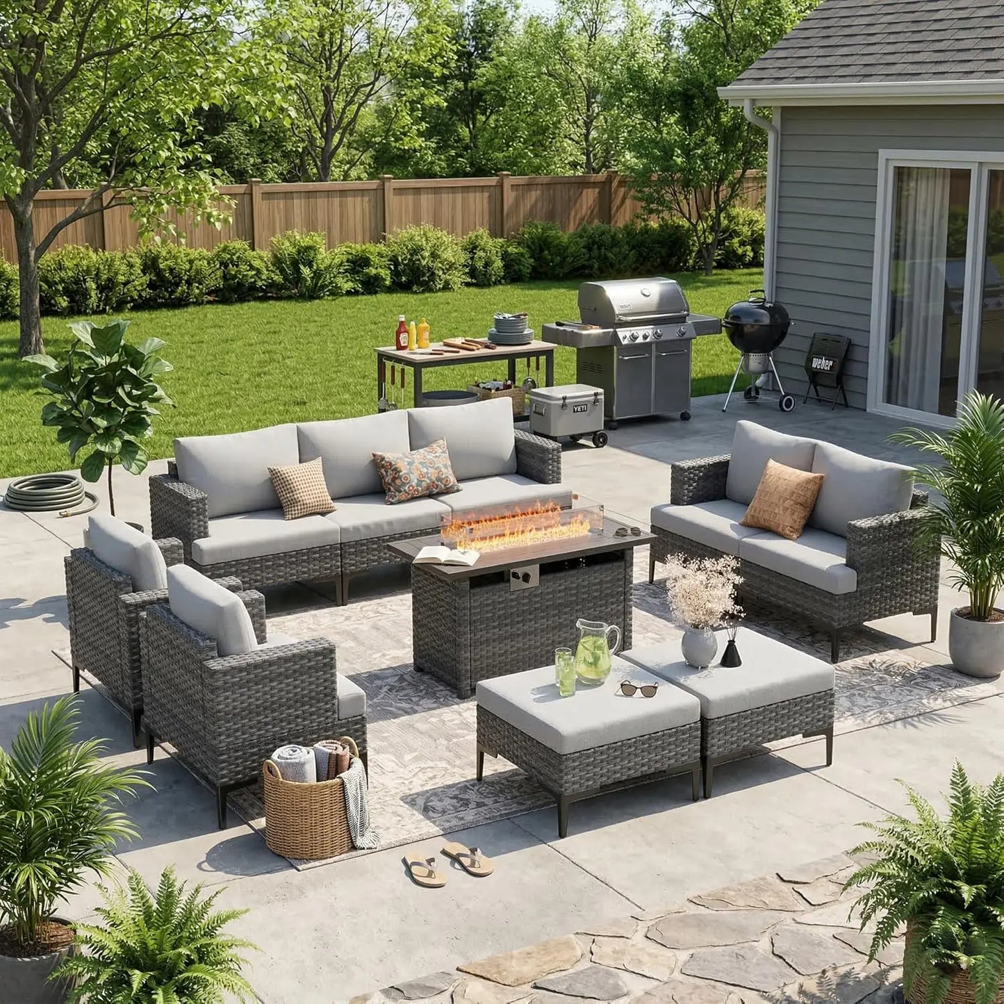 Luxury Outdoor Patio Furniture Set With Fire Pit Table