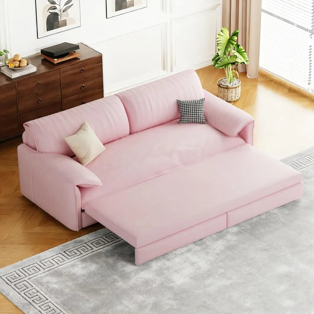 Velvet Sleeper Sofa With Storage Pockets For Living Room