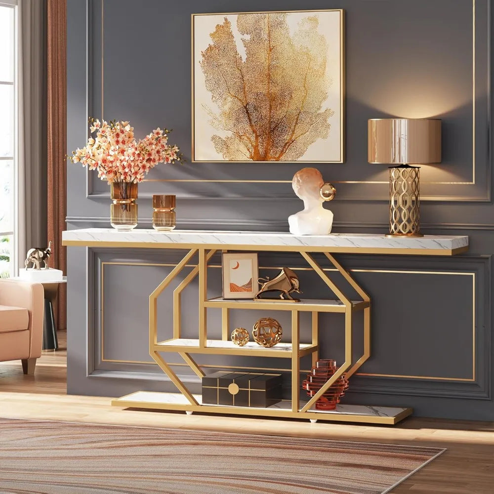 Elegant Metal Console Table With Storage And Four Tiers