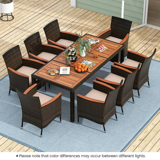HOMASIS 9Pcs Patio Wicker Dining Set With Umbrella Hole