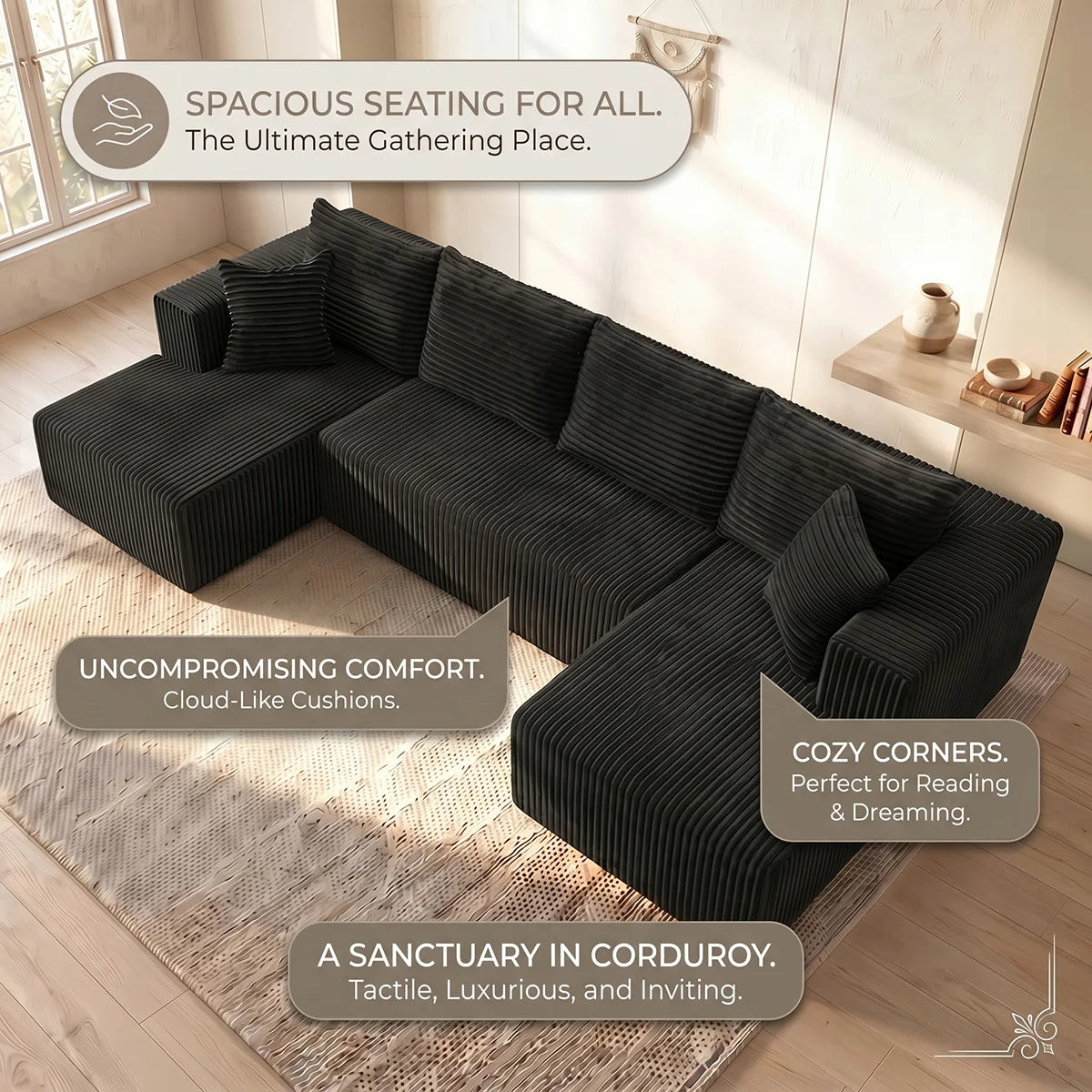 Boneless Modular Cloud Sectional Sofa With Double Chaise
