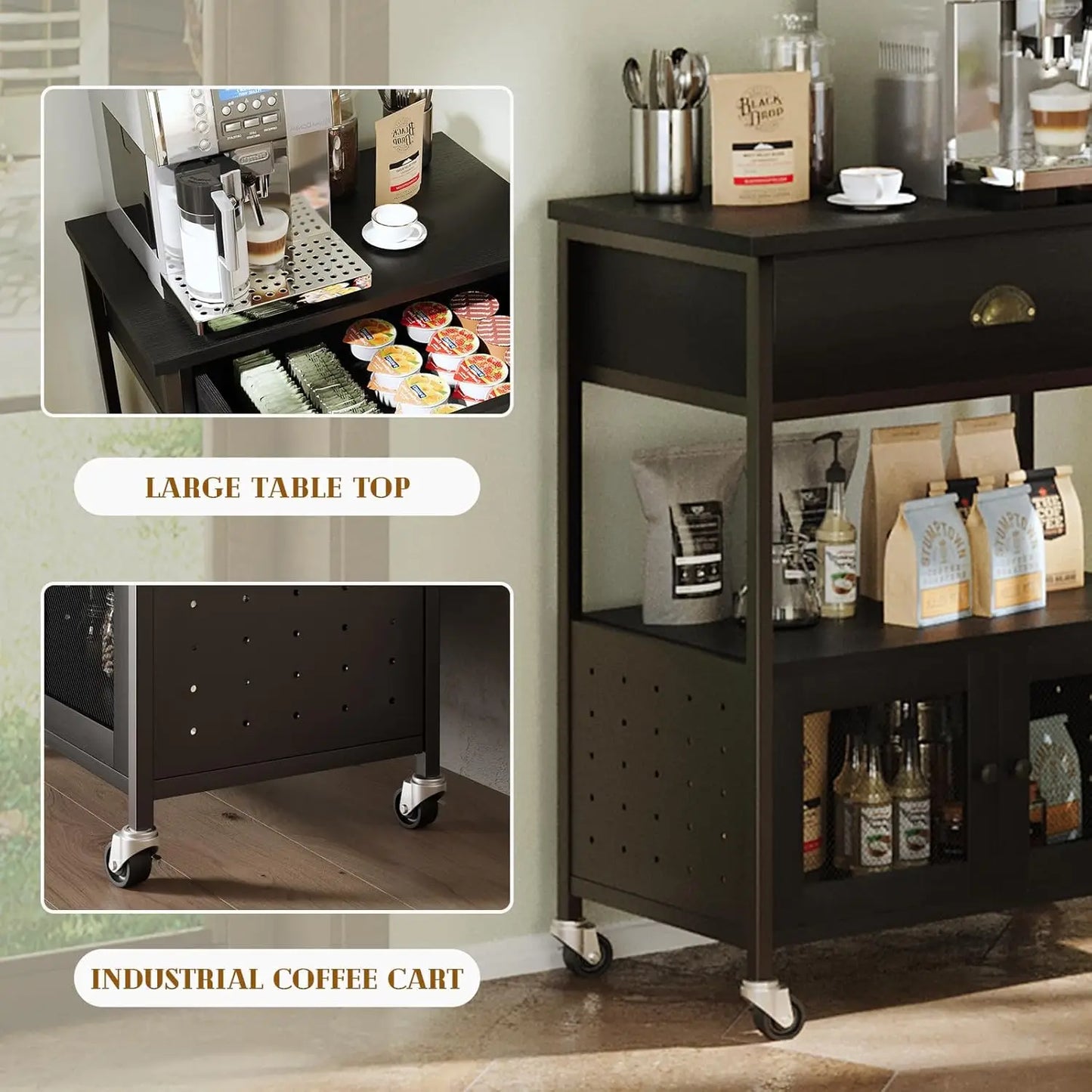 MOYU Coffee Cart Station With Rolling Storage Drawer