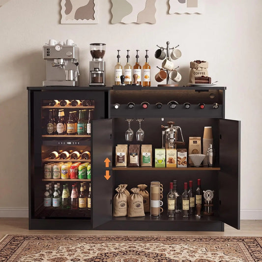 XIUWO Coffee Bar Cabinet With Fridge And Wine Rack