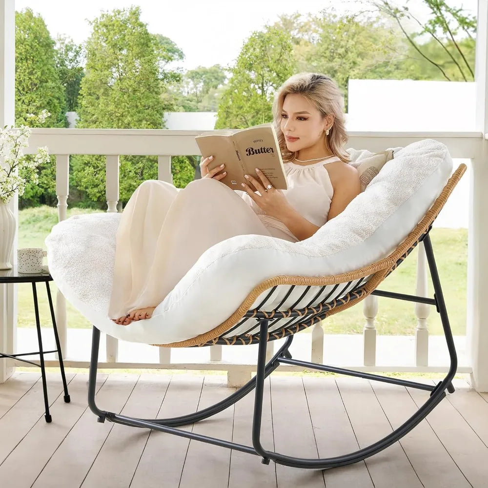 Papasan Outdoor Rocking Chair With Cushioned Seat Rattan Wicker