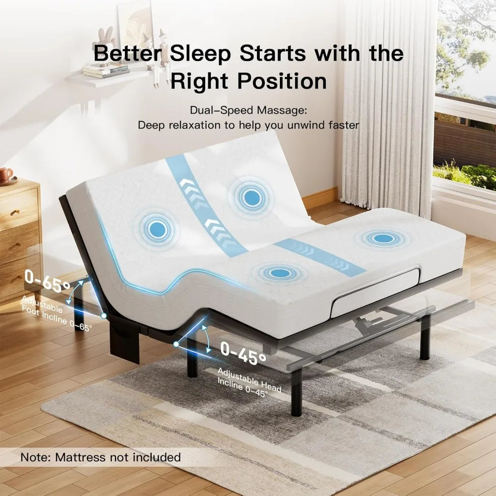 Pipishell Adjustable Bed Frame with Massage and USB Ports