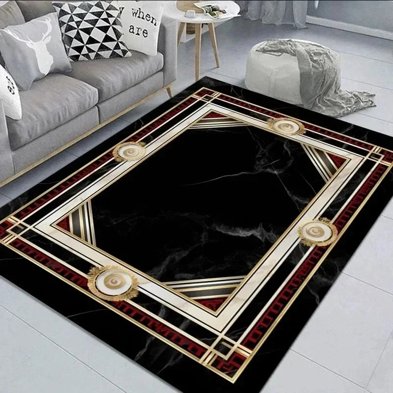 NONE Non Slip Modern Marble Rug for Living Room Polyester