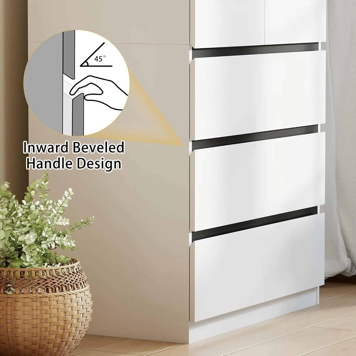 XIUWO Wood Wardrobe With Double Doors Hanging Rod Storage