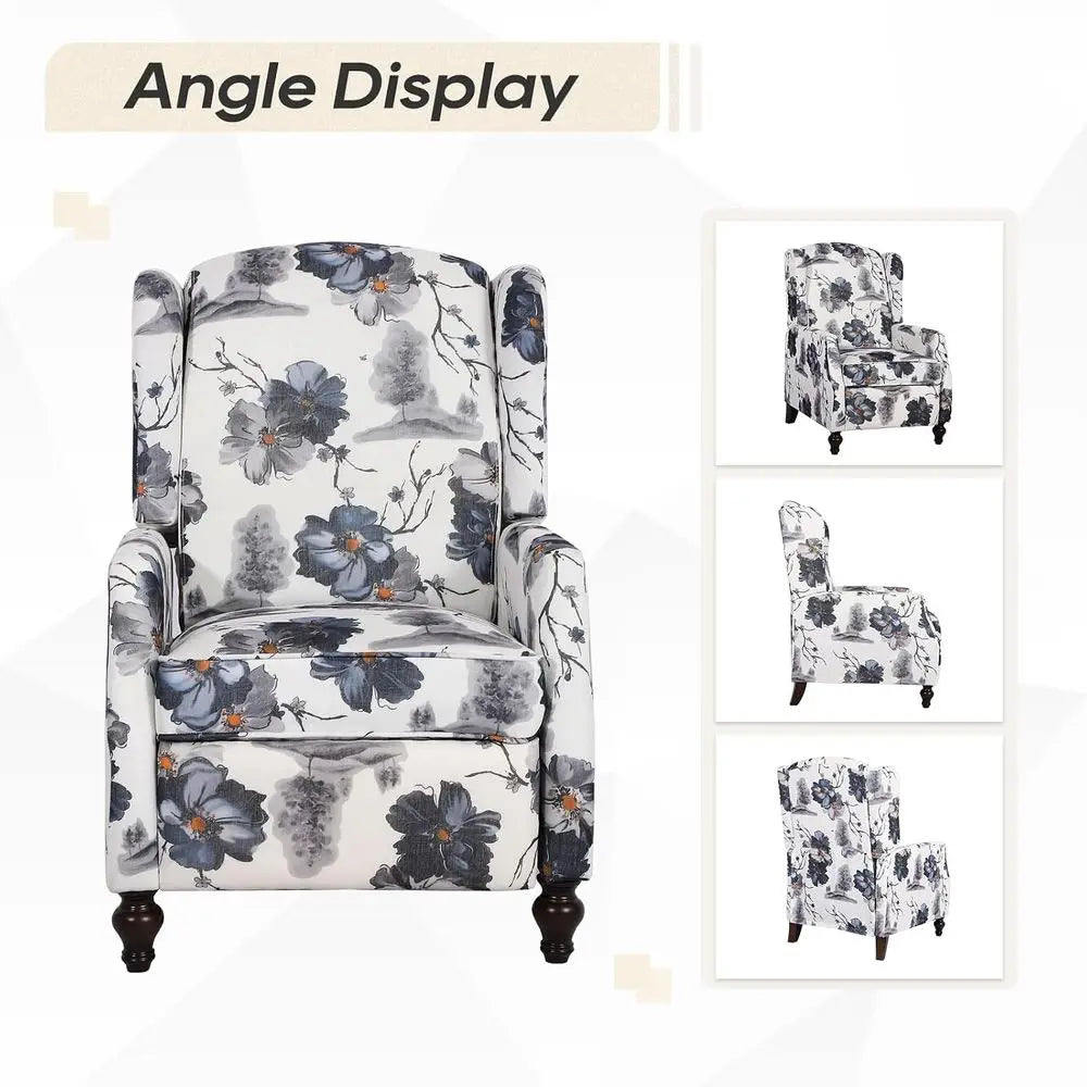 Wingback Upholstered Recliner Chair Manual Push Back for Living Room