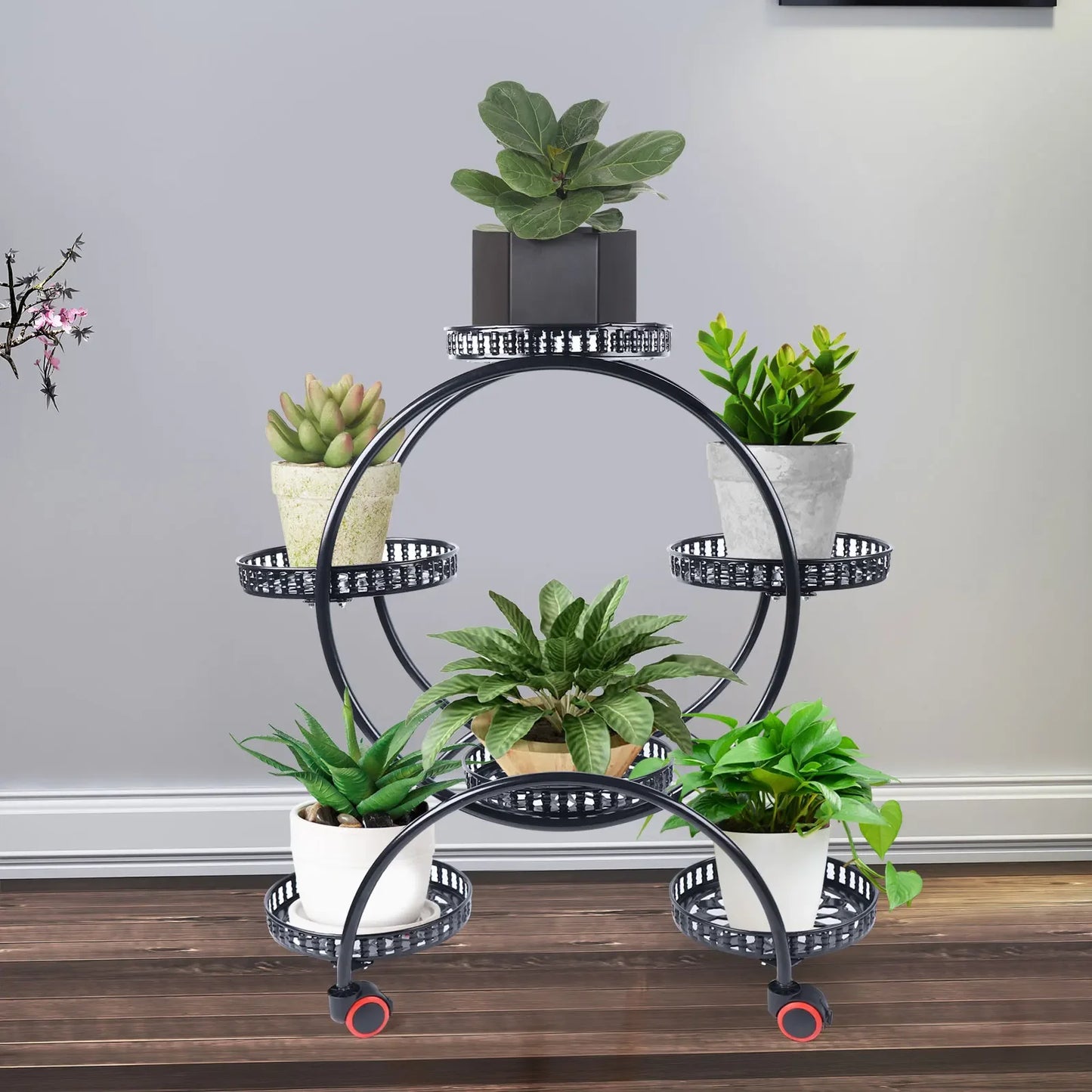 Metal Plant Stand Six-Pot For Patio Garden Living Space