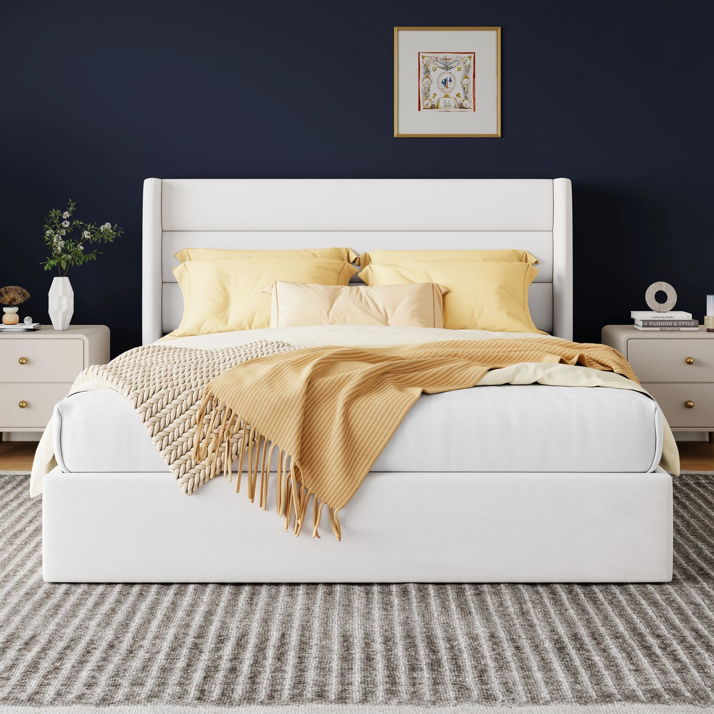 Allewie Hydraulic Lift Up Storage Bed With Wingback Headboard