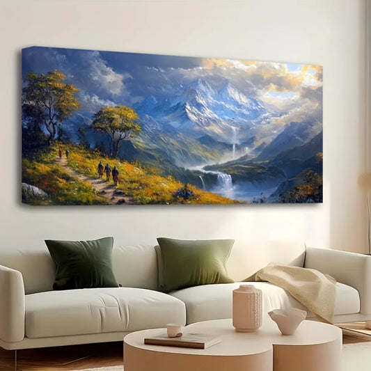 Sierra Nevada Landscape Wall Art Painting in Solid Pine Wood Frame