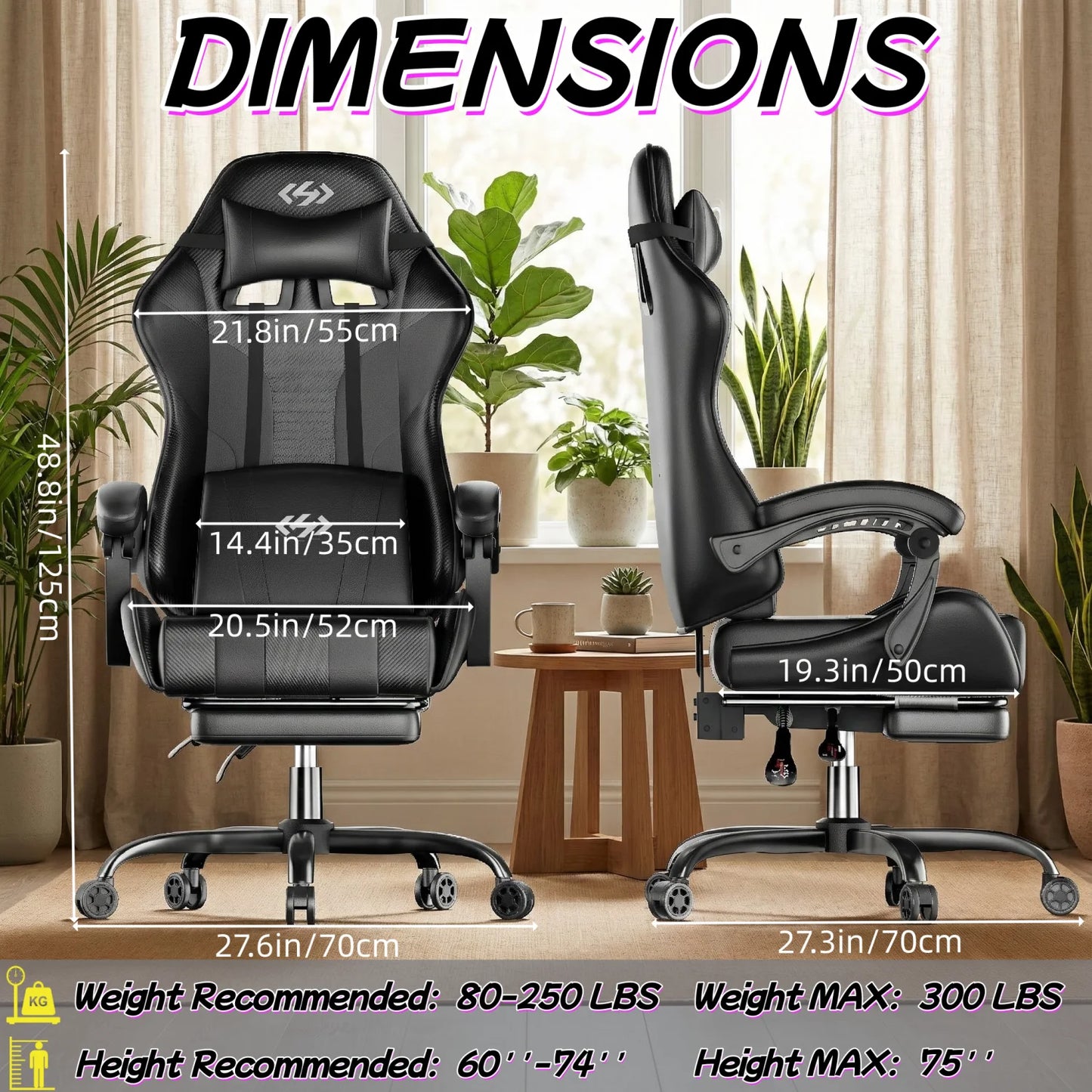 Ergonomic Gaming Chair With Lumbar Massage And Adjustable Headrest