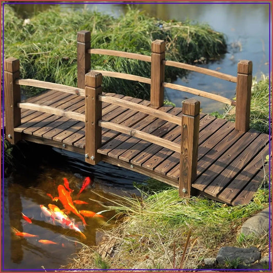 Carbonized Fir Wood Garden Arc Bridge With Railings