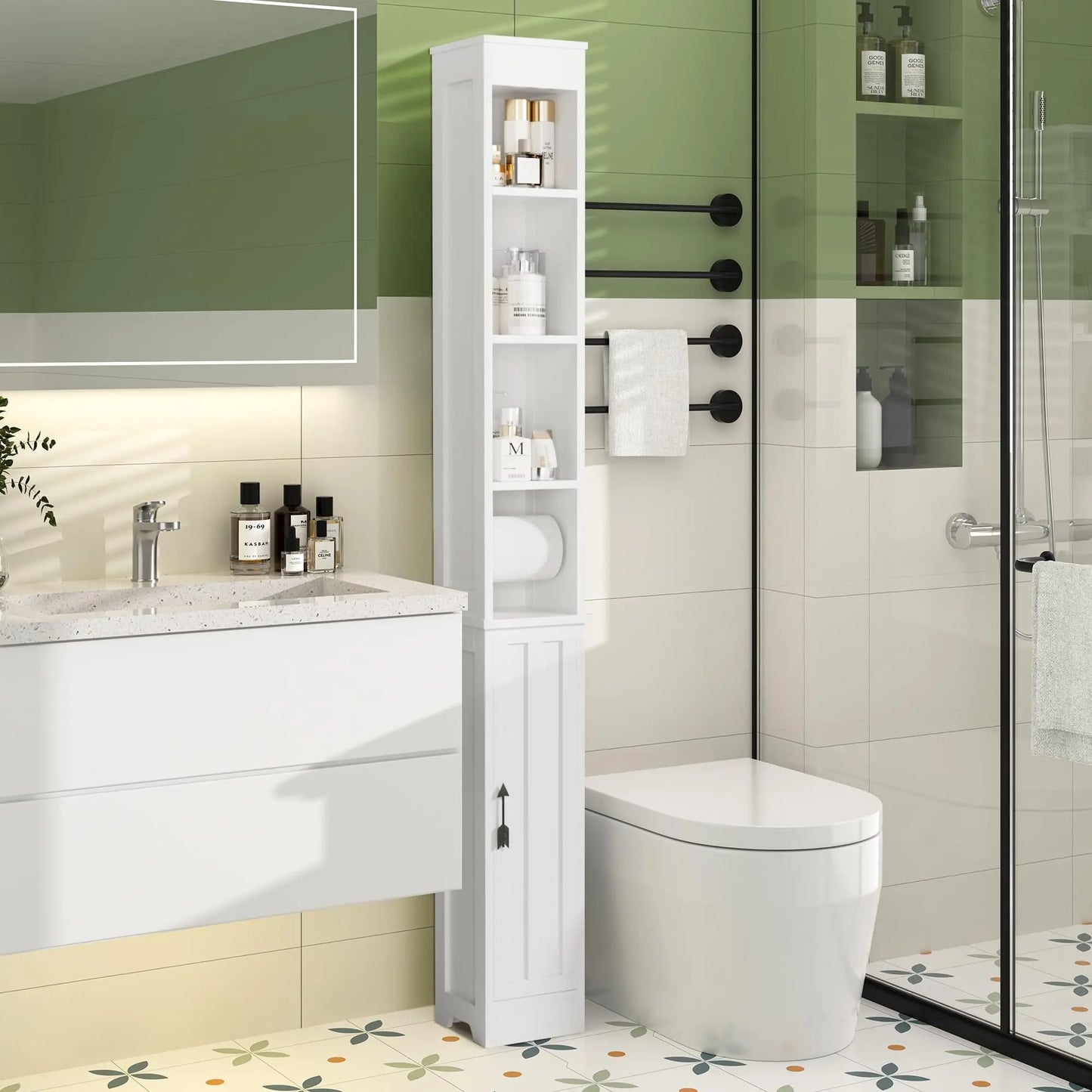 XIUWO Slim Bathroom Storage Cabinet With Adjustable Shelves