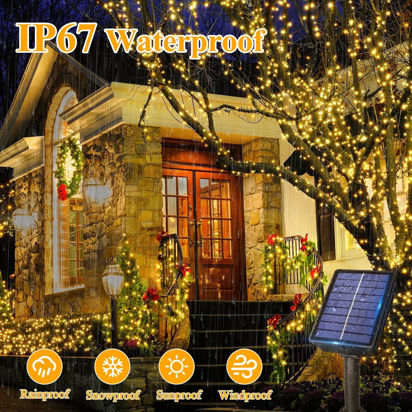 Ollny Solar String Lights Outdoor 2 Pack 240 LED