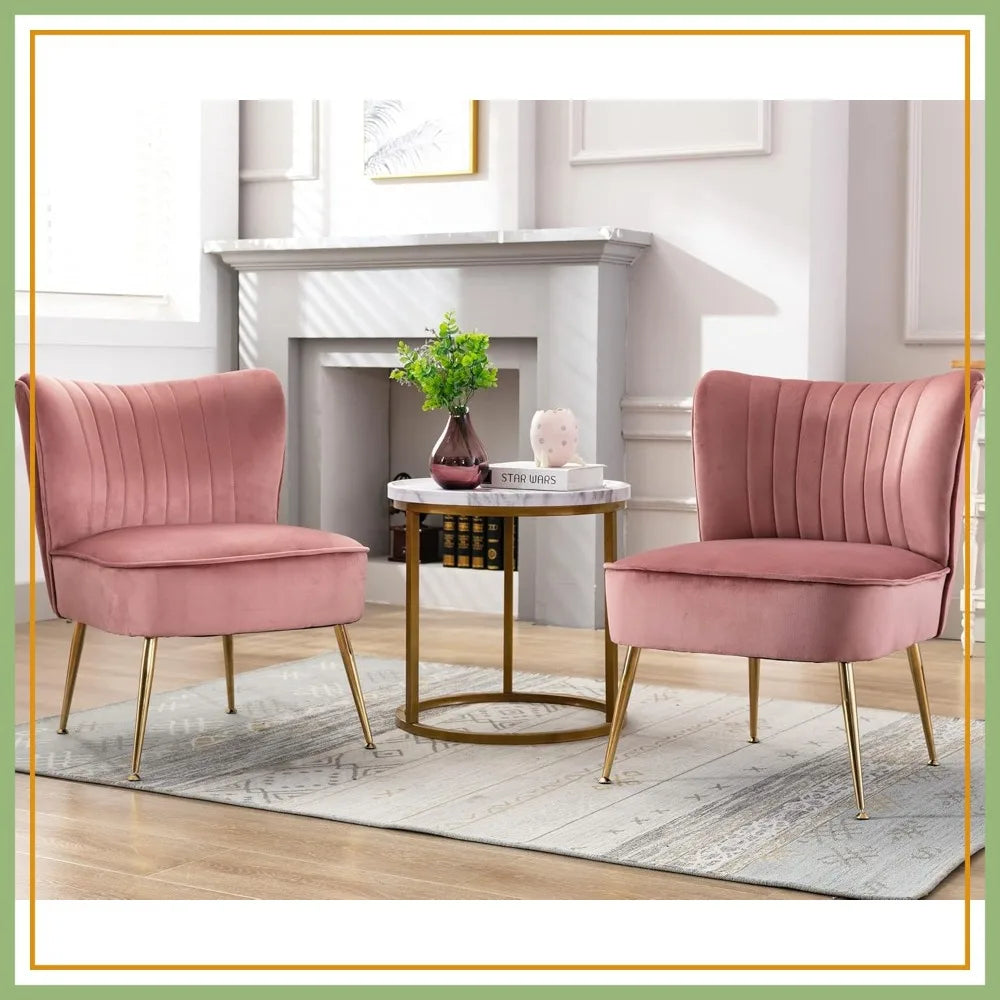 Velvet Armless Slipper Chairs With Golden Legs Mid Century