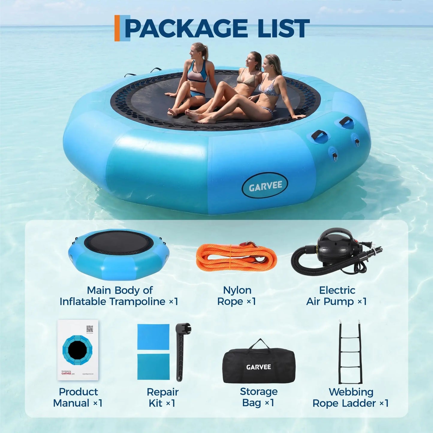 Studyset Inflatable Water Trampoline With Ladder For Lakes And Pools