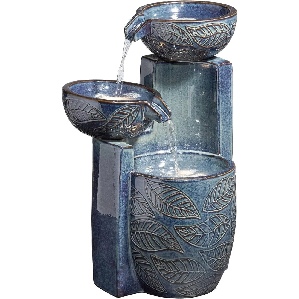 Summer Leaves Outdoor Water Fountain with LED Light for Garden and Patio