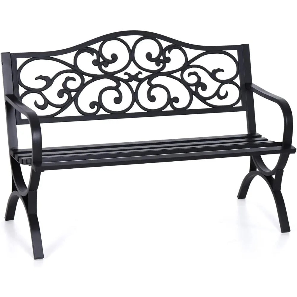 Outdoor Cast Iron Bench With Floral Backrest Arch Legs