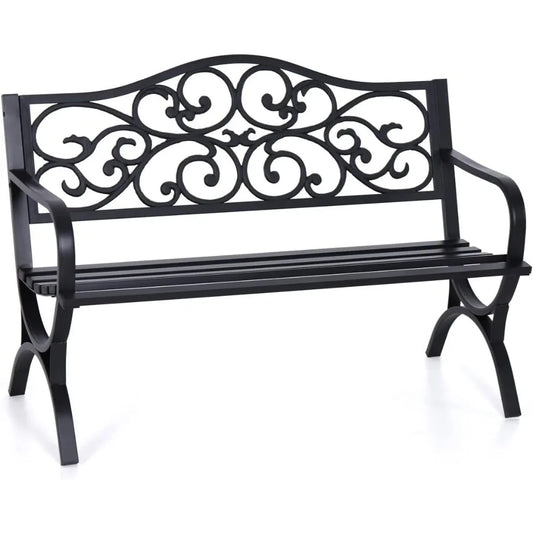 Outdoor Cast Iron Bench With Floral Backrest Arch Legs