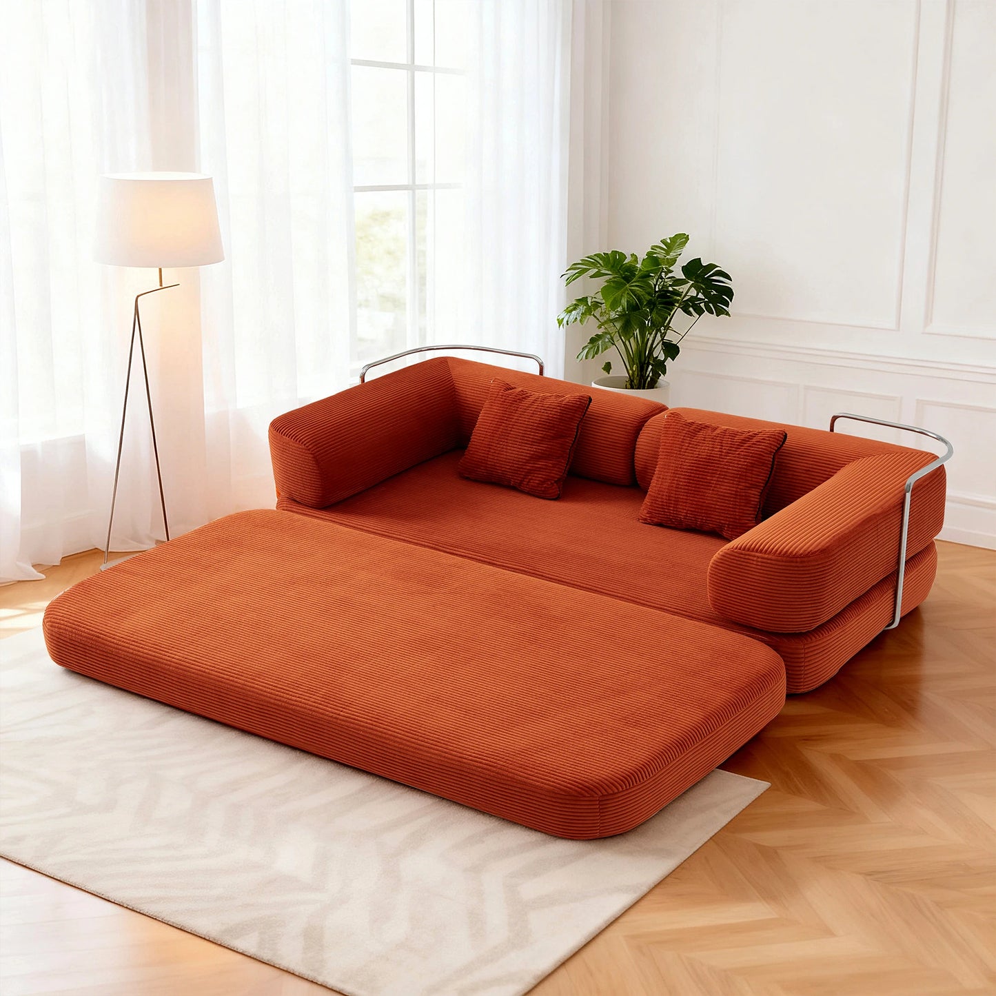 Boneless Couch Futon Sofa Bed With L Shaped Armrests For Living Room