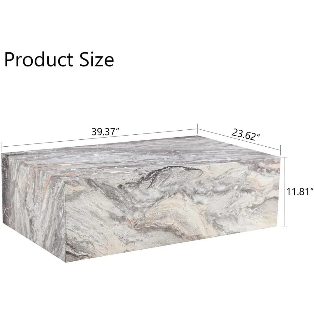 Modern Faux Marble Coffee Table With Wooden Accents