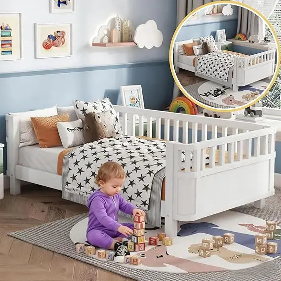 DAFIFY Montessori Wood Bed With Guardrails For Kids