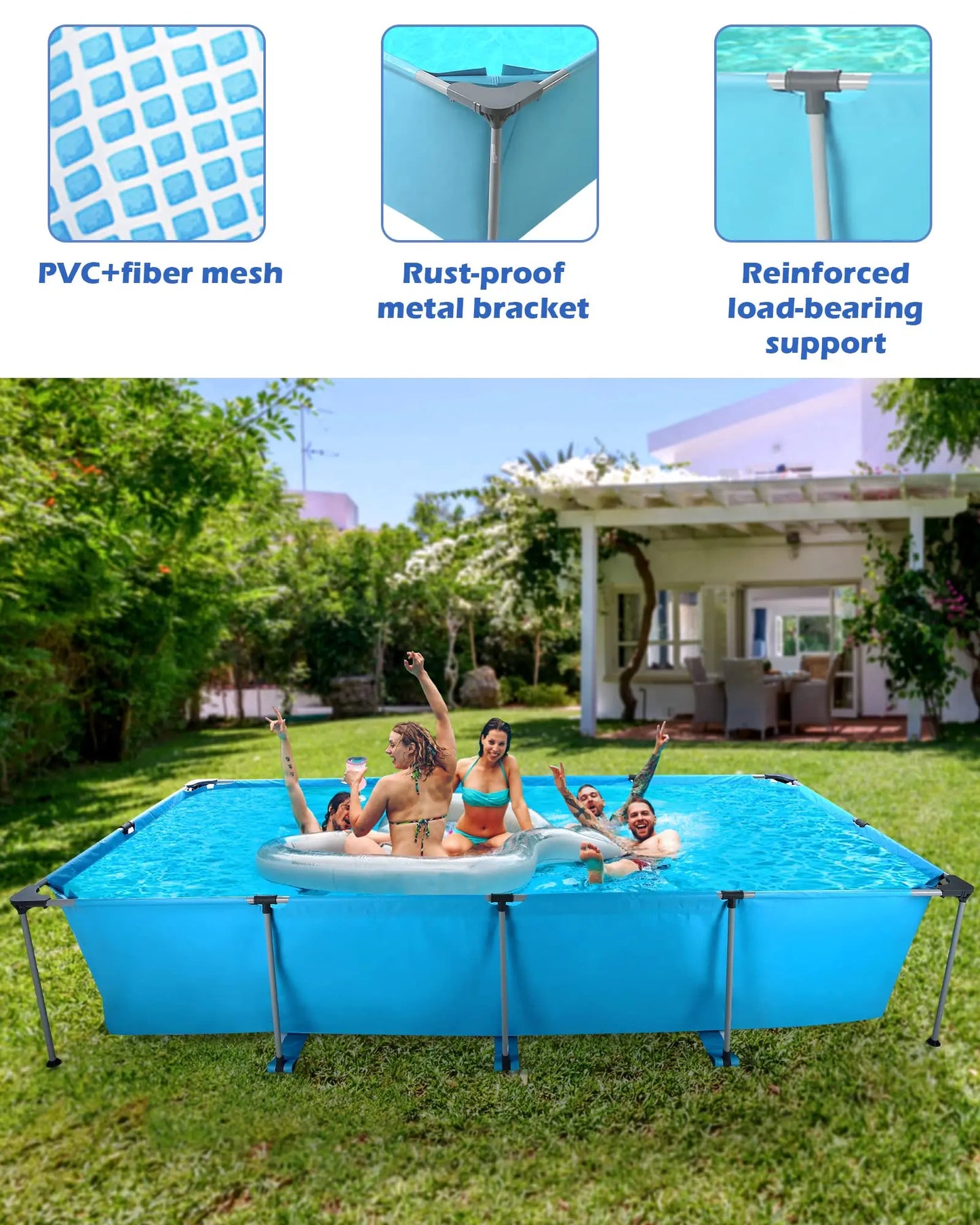 Above Ground Rectangular Frame Pool Durable for Backyard Use