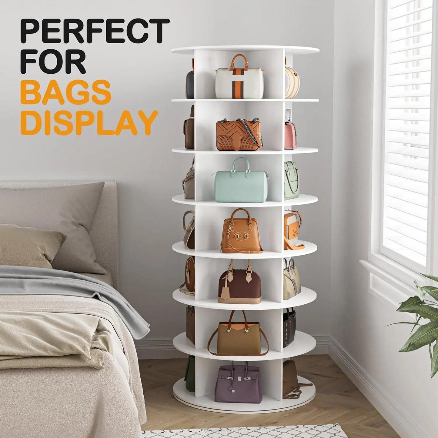 Rotating 7 Tier Shoe Rack Tower Vertical Spinning Organizer White Storage Solution