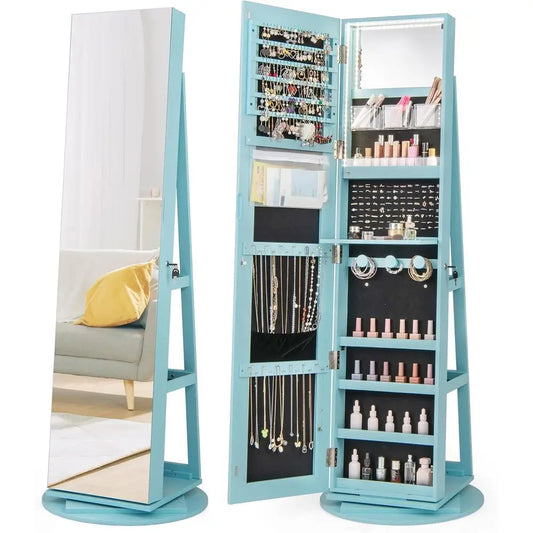 MKDK 360 Degree Swivel Jewelry Armoire With LED Mirror