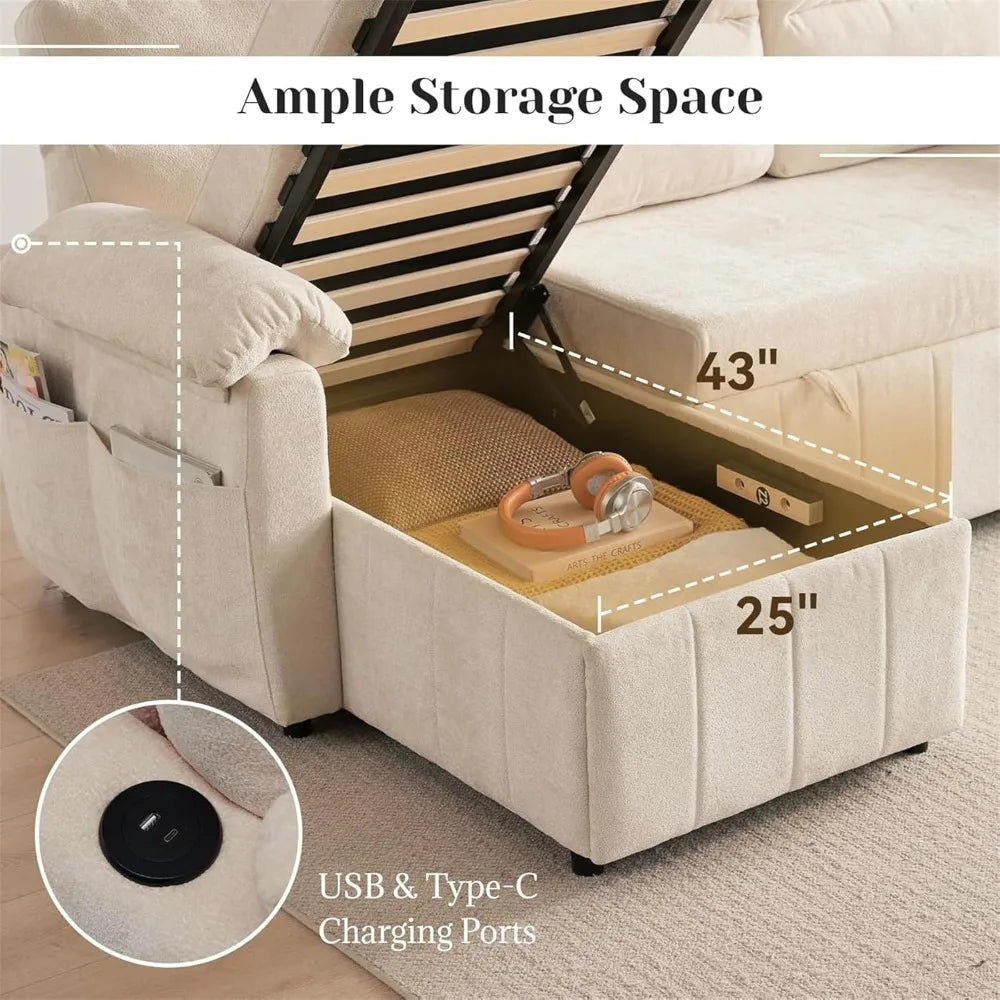 RBXC 3 In 1 Sleeper Sofa With Pullout Bed And USB Storage