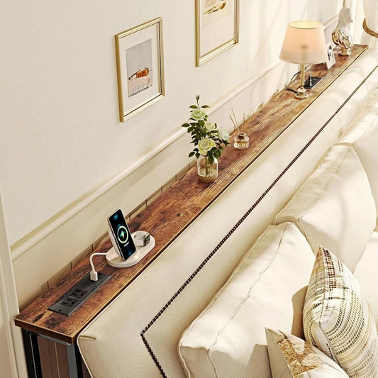 Rustic Wood Console Table With USB Ports And Outlets