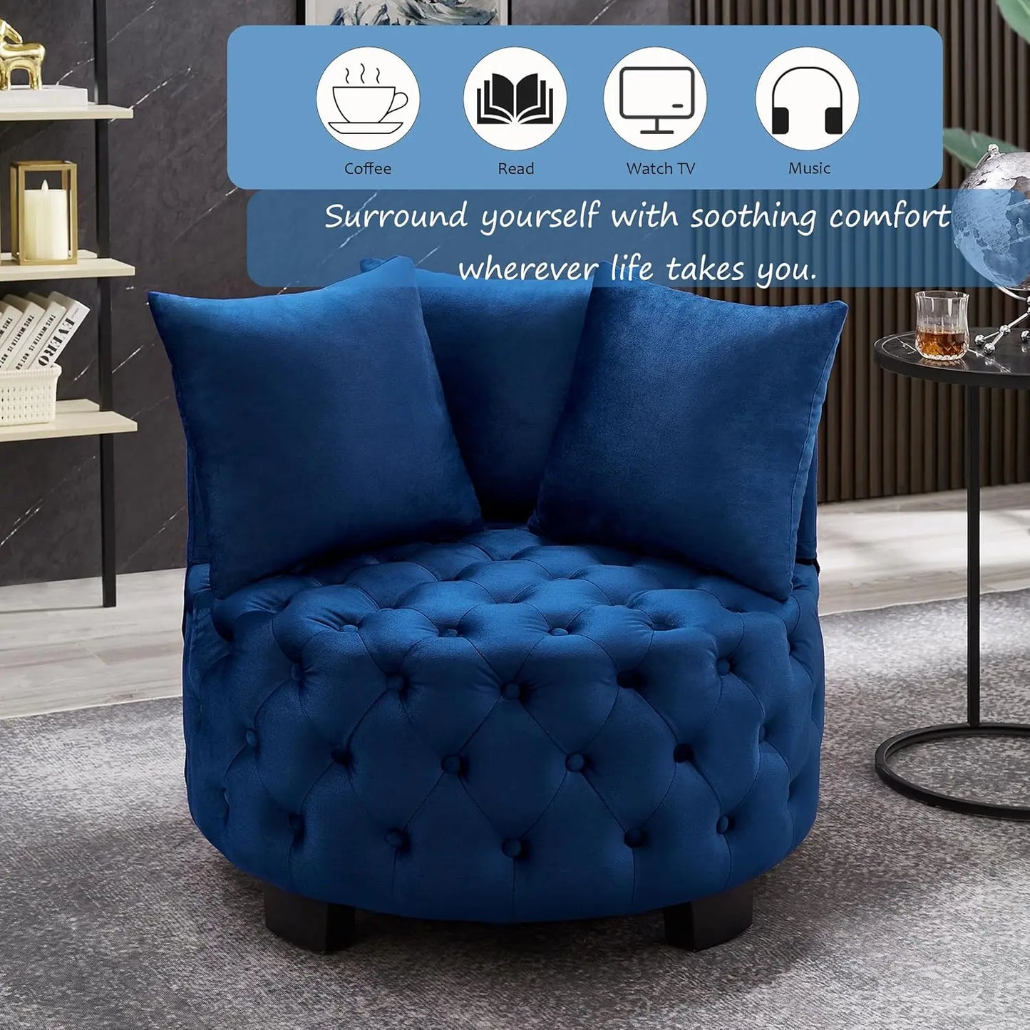 Modern Velvet Tufted Round Club Chair for Living Room