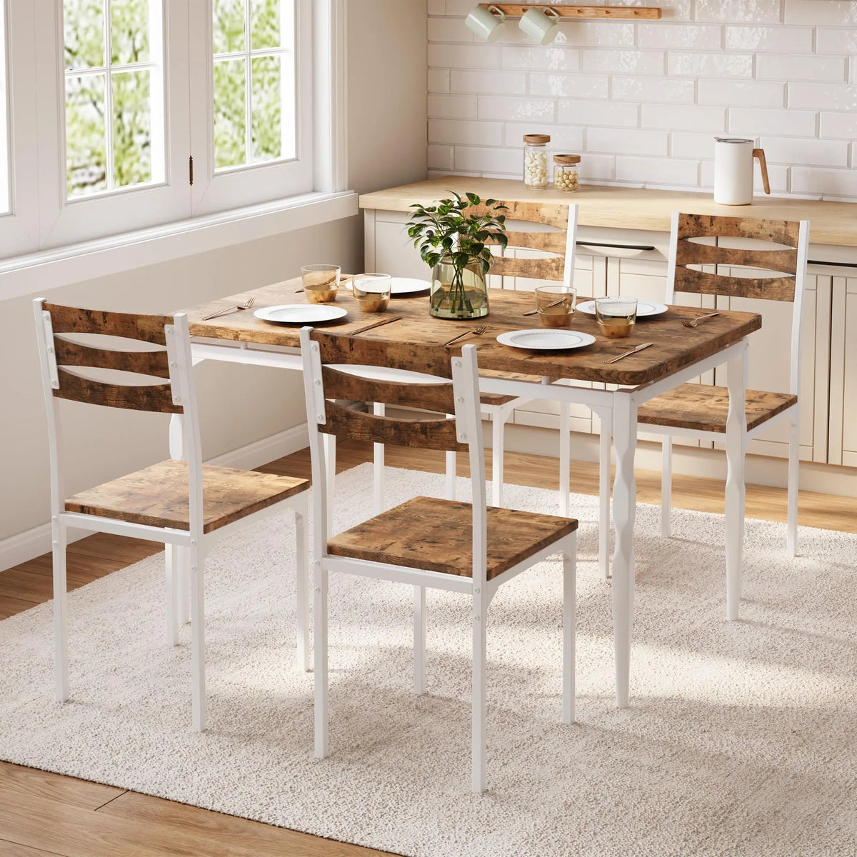 HiMISS Modern 5 Piece Metal Dining Table With Spiral