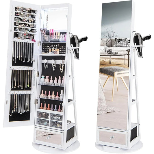 Hign-concerned 360 Swivel Jewelry Cabinet Armoire Mirror