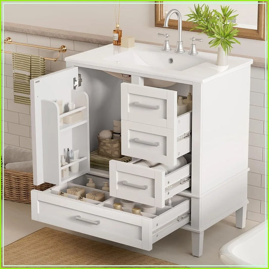 Solid Wood Bathroom Vanity Cabinet With Integrated Sink