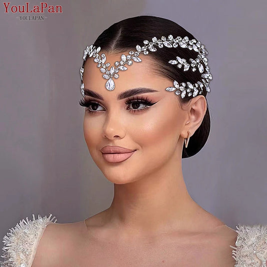 YouLaPan Bride Forehead Rhinestone Headband for Weddings