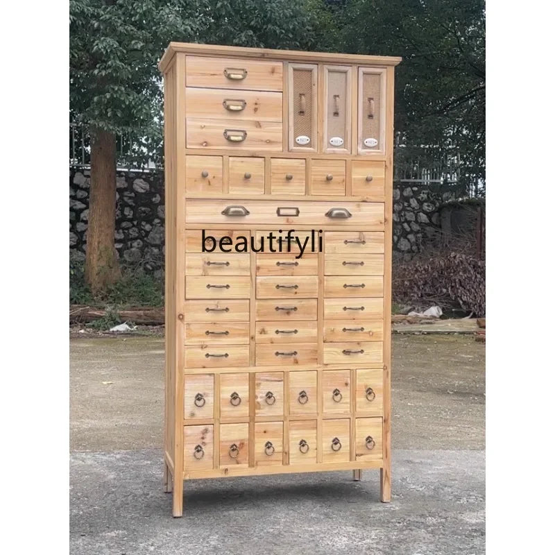 Rustic Solid Wood Jewelry Cabinet With Multi Grid Storage