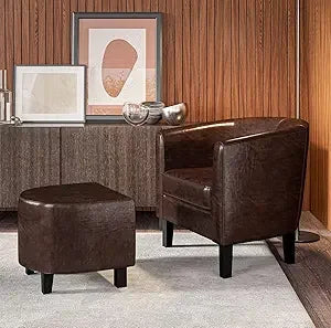 Ticify Upholstered Barrel Accent Chair With Ottoman Set