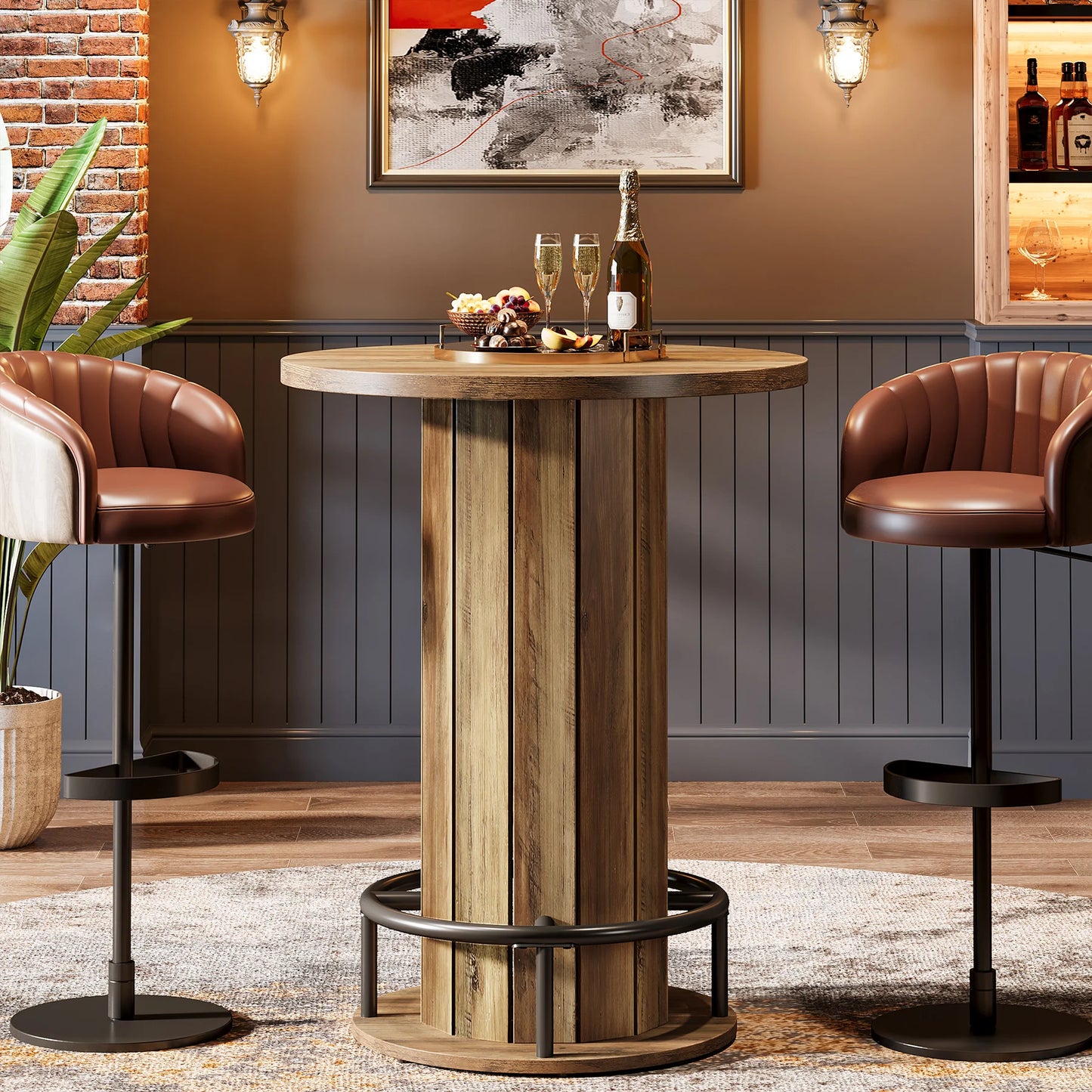 Tribesigns Round Bar Table With Metal Ring Footrest